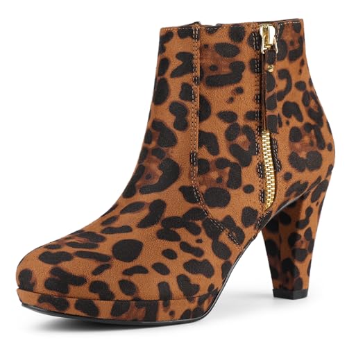 Allegra K Damen-Stiefeletten mit seitlichem Reißverschluss und niedrigem Plateau und klobigem Absatz Leopard 41 von Allegra K