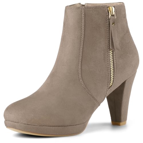 Allegra K Damen-Stiefeletten mit seitlichem Reißverschluss und niedrigem Plateau und klobigem Absatz Nackt 41 von Allegra K