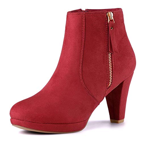 Allegra K Damen-Stiefeletten mit seitlichem Reißverschluss und niedrigem Plateau und klobigem Absatz Rot 40 von Allegra K