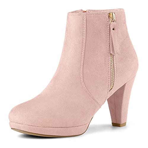 Allegra K Damen-Stiefeletten mit seitlichem Reißverschluss und niedrigem Plateau und klobigem Absatz Staubrosa 40 von Allegra K