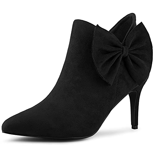 Allegra K Damen Stiefeletten mit spitz zulaufendem Reißverschluss und Stiletto-Schleife Schwarz 38 von Allegra K