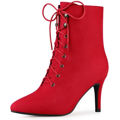 Allegra K Damen Stiefeletten mit spitzem Zehenbereich, Reißverschluss, Schnürung, Stiletto-Absatz, Dunkelrot, 40 EU Allegra K Damen Stiefeletten mit spitzem Zehenbereich, Reißverschluss, Schnürung, Stiletto-Absatz, Dunkelrot, 40 EU von Allegra K