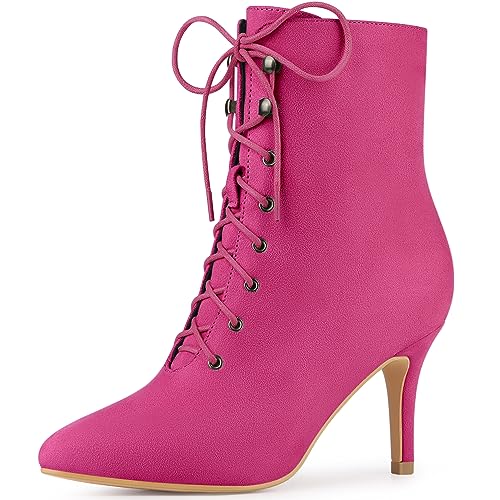 Allegra K Damen Stiefeletten mit spitzem Zehenbereich, Reißverschluss, Schnürung, Stiletto-Absatz, pflaume, 38.5 EU von Allegra K