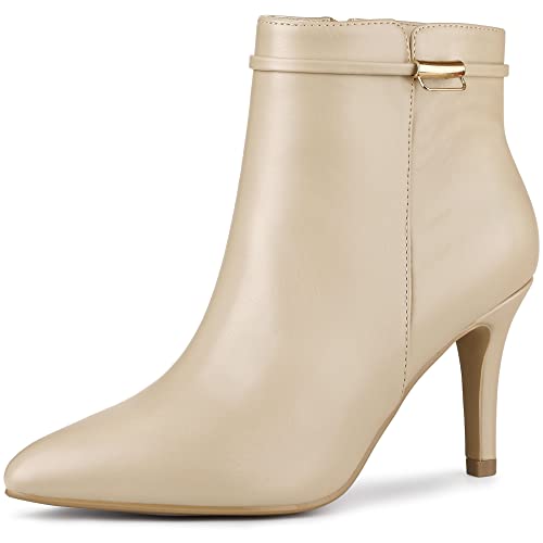 Allegra K Damen Stiefeletten mit spitzem Zehenbereich, Reißverschluss, Stiletto-Absatz, Beige, 37.5 EU von Allegra K