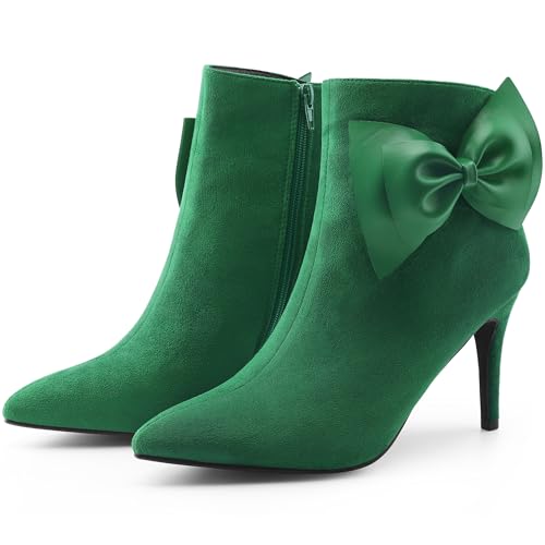 Allegra K Damen Stiefeletten mit spitzem Zehenbereich, Schleife, Stiletto-Absatz, Smaragdrün, 37.5 EU von Allegra K