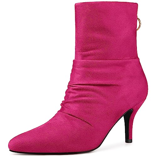 Allegra K Damen Stiefeletten mit spitzem Zehenbereich, lockerer Rücken, Reißverschluss, Stiletto-Absatz, Knallpink (Hot Pink), 38 EU von Allegra K