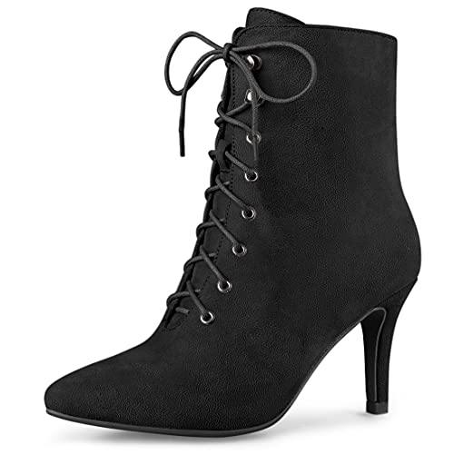 Allegra K Damen-Stiefeletten mit spitzem Zehenbereich und Reißverschluss, Stiletto-Absatz, Schwarz , 40.5 EU von Allegra K