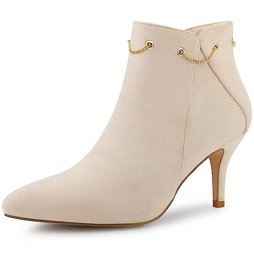 Allegra K Damen-Stiefeletten mit spitzem Zehenbereich und seitlichem Reißverschluss und Stiletto-Absatz Beige 41 von Allegra K