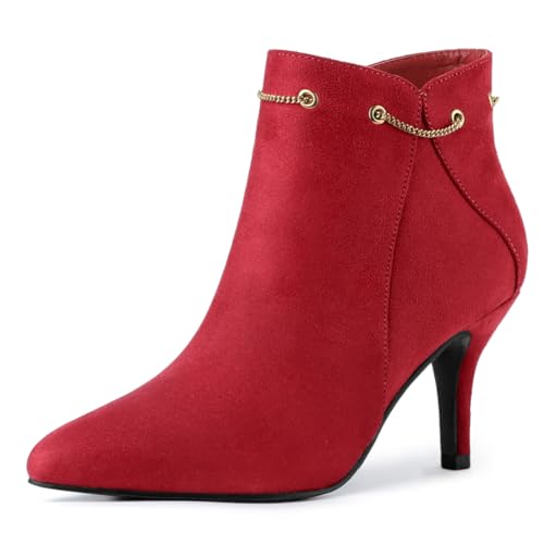 Allegra K Damen-Stiefeletten mit spitzem Zehenbereich und seitlichem Reißverschluss und Stiletto-Absatz Rot 38.5 von Allegra K