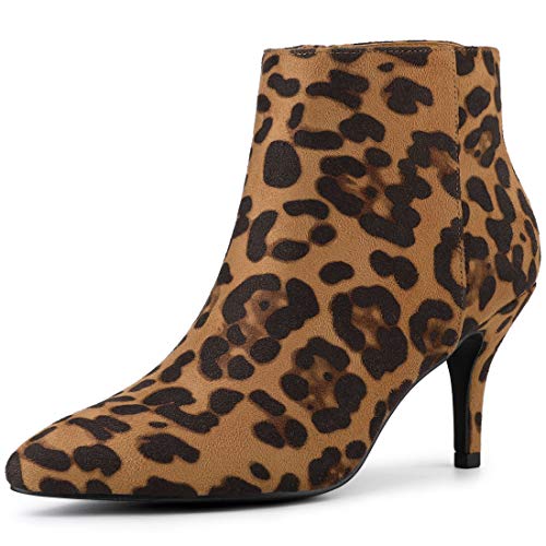 Allegra K Damen-Stiefeletten mit spitzem Zehenreißverschluss und Stiletto-Absatz Leopard 41 von Allegra K