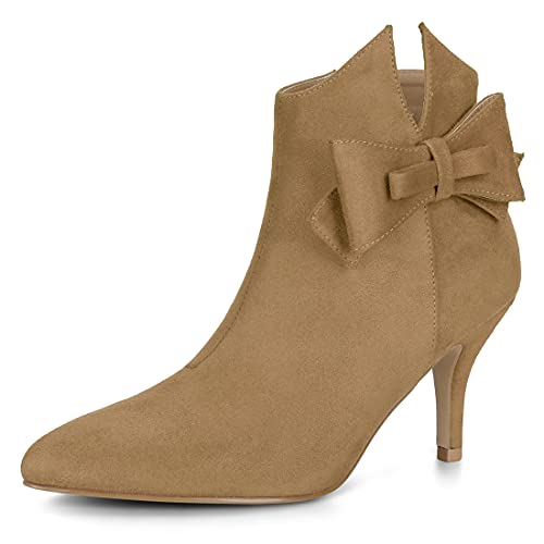 Allegra K Damen-Stiefeletten mit spitzer Schleife und Stiletto-Absatz, Khaki, 36 EU von Allegra K