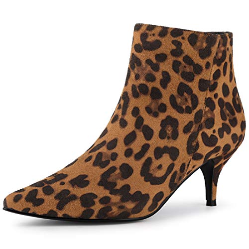 Allegra K Damen Stiefeletten mit spitzer Zehe und Reißverschluss mit Kätzchenabsatz Leopard 41 von Allegra K