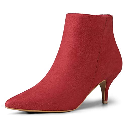 Allegra K Damen Stiefeletten mit spitzer Zehe und Reißverschluss mit Kätzchenabsatz Rot 38 von Allegra K