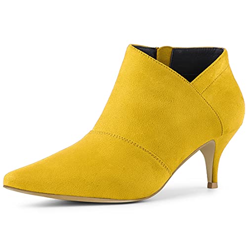 Allegra K Damen-Stiefeletten mit spitzer Zehenpartie und Kitten-Heel-Ausschnitt Gelb 40 von Allegra K