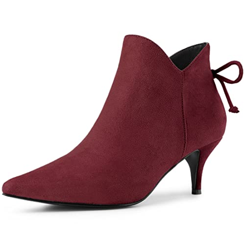 Allegra K Damen Stiefeletten mit spitzer Zehenpartie und Kitten Heel Burgund 37 von Allegra K