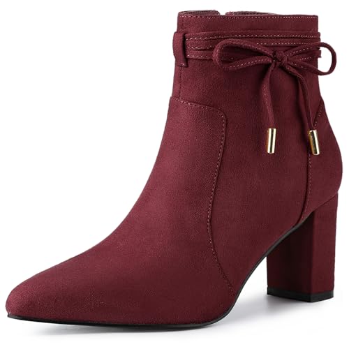 Allegra K Damen Stiefeletten mit spitzer Zehenpartie und Reißverschluss und Blockabsatz Burgund 36 von Allegra K