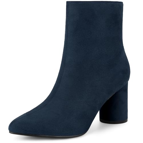 Allegra K Damen-Stiefeletten mit spitzer Zehenpartie und seitlichem Reißverschluss und Blockabsatz Dunkelblau 40 von Allegra K