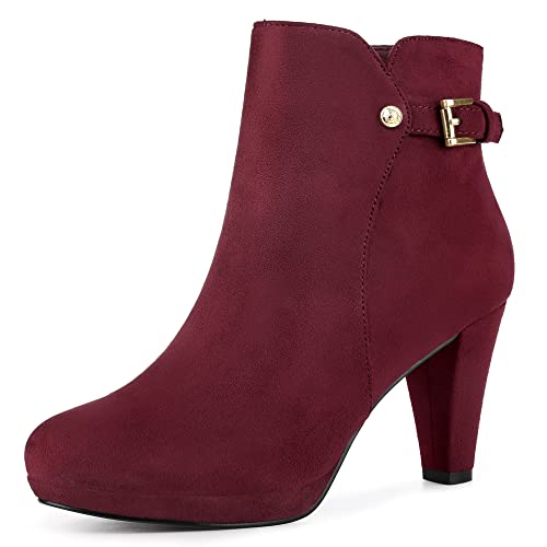 Allegra K Damen Stiefeletten seitlichem Reißverschluss und klobigem Absatz Burgund 40 von Allegra K