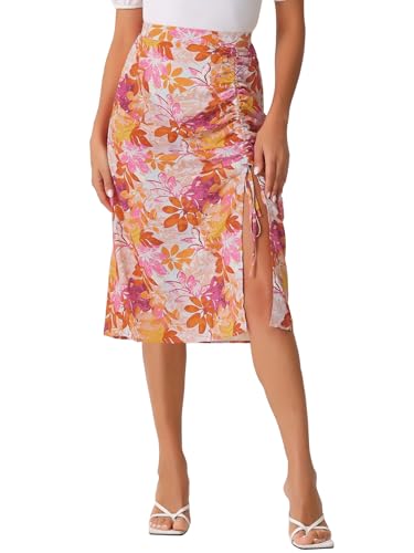 Allegra K Damen Strandrock Sommer Geraffter Vorderseite Tropisch Blumenmuster Schlitz Rock Orange S Allegra K Damen Strandrock Sommer Geraffter Vorderseite Tropisch Blumenmuster Schlitz Rock Orange S von Allegra K