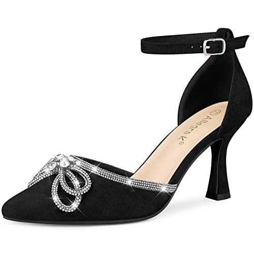 Allegra K Damen Strass Schleife Knöchelriemen Stiletto Absatz Pumps, Schwarz , 38.5 EU von Allegra K