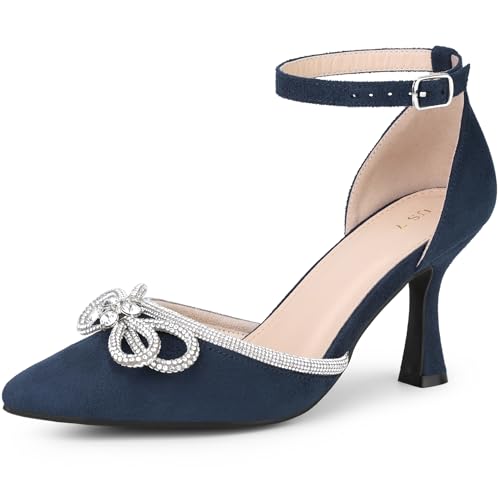 Allegra K Damen Strass Schleife Knöchelriemen Stiletto Absatz Sandalen Pumps, Marineblau, 41 EU von Allegra K
