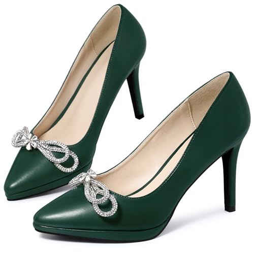Allegra K Pumps für Damen, Stiletto-Absatz, Plateau, Strass, Schleife, spitzer Zehenbereich, Smaragdrün, 37 EU Allegra K Pumps für Damen, Stiletto-Absatz, Plateau, Strass, Schleife, spitzer Zehenbereich, Smaragdrün, 37 EU von Allegra K