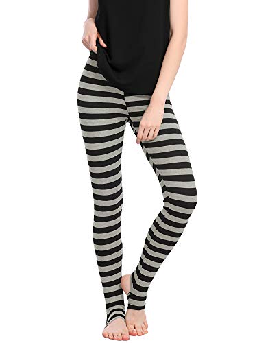 Allegra K Damen Legging High Waist Sportleggings Blickdicht Hose Elastisches Hosenbund Trousers Jogginghose Schwarz Grau Streifen M von Allegra K