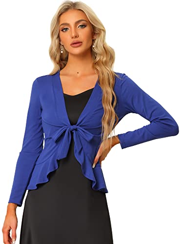 Allegra K Damen Langarm Strickjacke Crop Shrug Volant Krawatte Offen Elegantes Cardigan Königsblau M von Allegra K