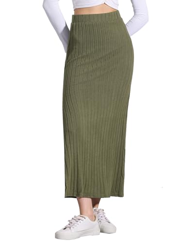 Allegra K Damen Strickrock Gestrickter Midirock, Figurbetonter Schlitz, Hohe Taille Armeegrün S Allegra K Damen Strickrock Gestrickter Midirock, Figurbetonter Schlitz, Hohe Taille Armeegrün S von Allegra K