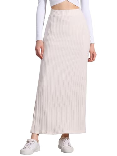 Allegra K Damen Strickrock Gestrickter Midirock, Figurbetonter Schlitz, Hohe Taille Beige 3XL von Allegra K