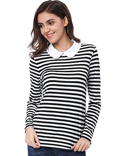 Allegra K Damen T-Shirt Langarm Bubikragen Colorblock Casual Weihnachts Streifen Top Bluse Schwarz L Allegra K Damen T-Shirt Langarm Bubikragen Colorblock Casual Weihnachts Streifen Top Bluse Schwarz L von Allegra K