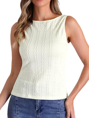 Allegra K Damen Tank Top Strick Sommer Ärmellos Basic Shirt U-Boot Ausschnitt Tailliertes Freizeit Lassig Oberteil Beige M von Allegra K
