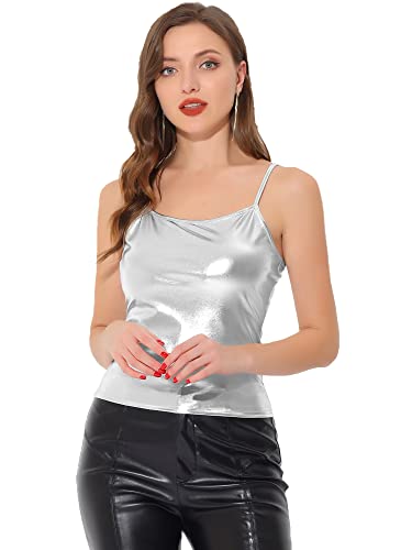 Allegra K Damen Tanktop Ärmellos Top Party Holographic Metallic Oberteil Glitzer Top Bluse Silber XL von Allegra K