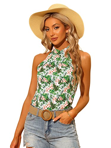 Allegra K Damen Tanktops Ärmellos Neckholder Sommer Tropisch Blumen Strand Top Bluse Weiß S von Allegra K