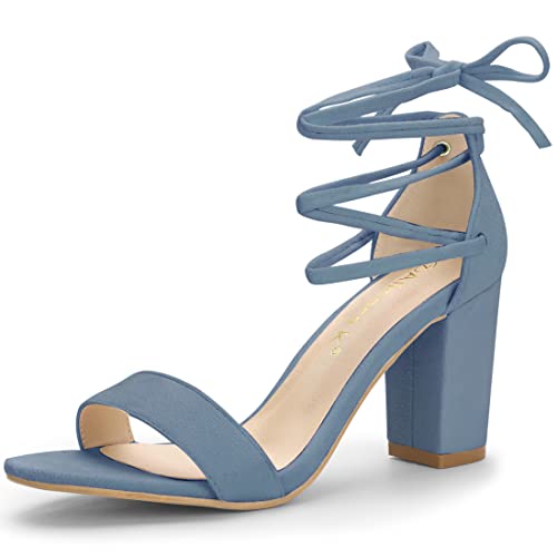 Allegra K Damen Tie Up Riemchen Heels Chunky High Heels Sandale, Haze Blue, 38 EU von Allegra K