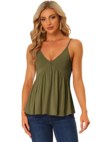 Allegra K Damen Top Ärmellos Spaghetti Träger V-Ausschnitt Rückenfrei Lässig Cami Tank Top Armeegrün XS von Allegra K