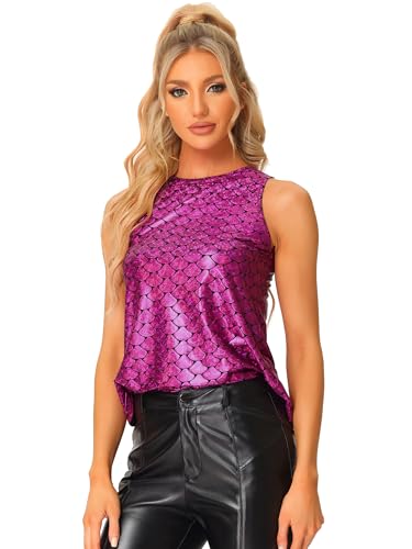 Allegra K Damen Pailletten Oberteil Metallic Glitzer Ärmellos Club Party Camisole Tank-Tops Knallrosa Glänzend M von Allegra K