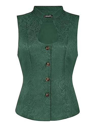 Allegra K Damen Trachtenmieder Dirndl Anzugweste Ärmellos U-Ausschnitt Einreihige Steampunk Jacquard Weste Grün L von Allegra K