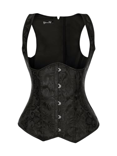 Allegra K Damen Trachtenmieder Dirndl Bustier Tops Gothic Jacquard Schultergurte Tank Unterbrustkorsett Schwarz M von Allegra K