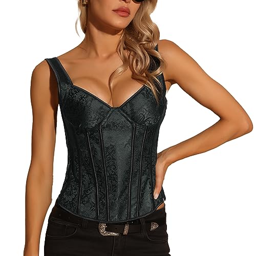 Allegra K Damen Trachtenmieder Dirndl Korsett Tops Vintage Floral Y2K Sexy Jacquard Bustier Schwarz L von Allegra K