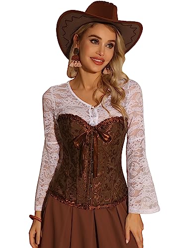 Allegra K Damen Trachtenmieder Dirndl Trägerlos Korsett mit Schnürung Viktorianisches Bustier Oberteil Braun L von Allegra K