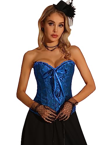 Allegra K Damen Trachtenmieder Dirndl Trägerlos Korsett mit Schnürung Viktorianisches Bustier Oberteil Dunkelblau M von Allegra K