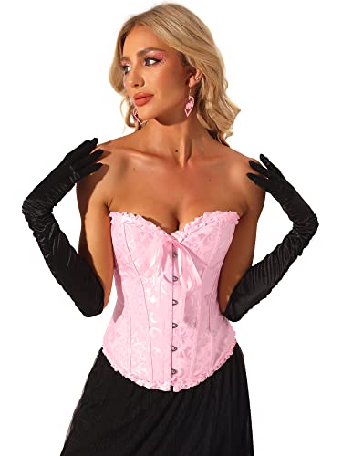 Allegra K Damen Trachtenmieder Dirndl Trägerlos Korsett mit Schnürung Viktorianisches Bustier Oberteil Rosa M von Allegra K