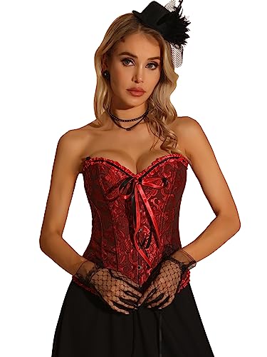 Allegra K Damen Trachtenmieder Dirndl Trägerlos Korsett mit Schnürung Viktorianisches Bustier Oberteil Schwarz Rot L von Allegra K