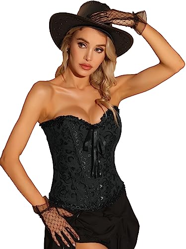 Allegra K Damen Trachtenmieder Dirndl Trägerlos Korsett mit Schnürung Viktorianisches Bustier Oberteil Schwarz XS von Allegra K