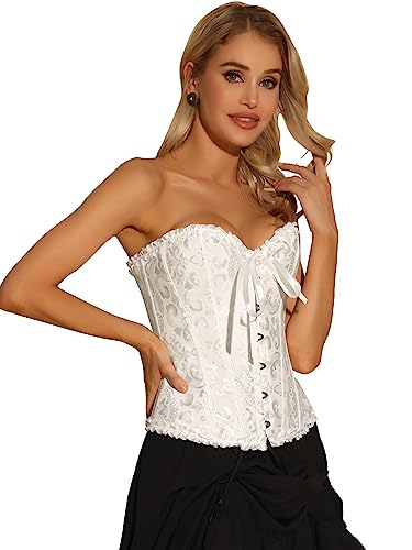 Allegra K Damen Trachtenmieder Dirndl Trägerlos Korsett mit Schnürung Viktorianisches Bustier Oberteil Weiß S von Allegra K