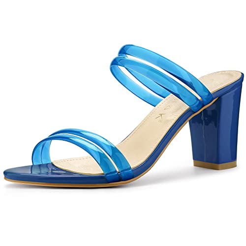 Allegra K Damen Transparente Riemchenabsatz Slide Mule Blockabsatz Sandale Blau 38 von Allegra K