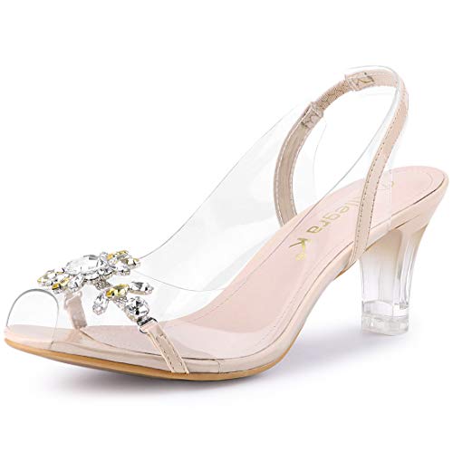 Allegra K Damen Transparente Slingback Blumen Strass Peep Toe Heels Sandalen Beige 40 von Allegra K