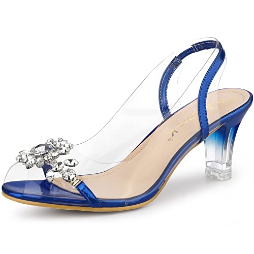 Allegra K Damen Transparente Slingback Blumen Strass Peep Toe Heels Sandalen Blau 40 von Allegra K