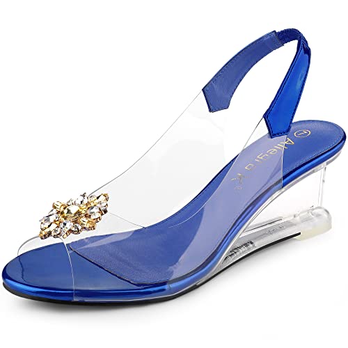 Allegra K Damen Transparente Slingback Keilabsatz Strass Transparent Peep Toe Heels, Blau, 37 EU von Allegra K